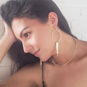 Gold fringe hoop earrings, boho fringe hoops, hammered fringe earrings, gold wire hoop earrings, hammered hoop earrings, long gold dangles