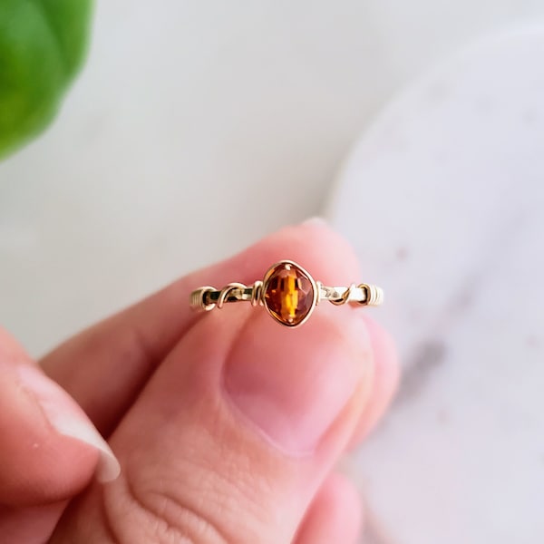 Amber ring, Amber ring gold, Simple amber ring, Antique style amber ring, Wire wrapped ring, Gold filled ring, Dainty ring, Sterling silver