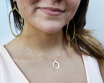 Hammered teardrop necklace, textured teardrop necklace, simple gold necklace, everyday gold drop necklace, gold fill necklace, gift for her