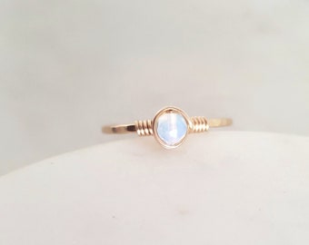 Gold filled opal ring, opal stacking ring, opal ring gold, rose gold opal ring, dainty ring, moonstone ring, hammered band ring, simple ring