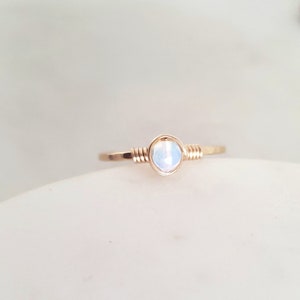 Gold filled opal ring, opal stacking ring, opal ring gold, rose gold opal ring, dainty ring, moonstone ring, hammered band ring, simple ring