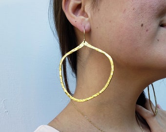 Statement earrings, hammered gold earrings, big earrings, geometric earrings, abstract earrings, sterling silver earrings, gold filled