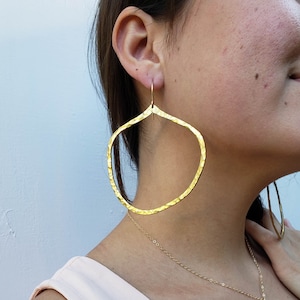 Statement earrings, hammered gold earrings, big earrings, geometric earrings, abstract earrings, sterling silver earrings, gold filled