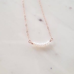 Dainty pearl necklace, rose gold choker, gold pearl pendant necklace, pearl bar necklace, gold filled necklace, pearl choker-bridal necklace