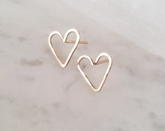 Tiny heart earrings, Heart stud earrings, gold heart earrings, delicate heart studs, gold heart studs, wire heart studs