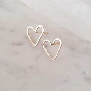 Tiny heart earrings, Heart stud earrings, gold heart earrings, delicate heart studs, gold heart studs, wire heart studs