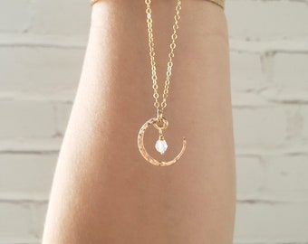 Dainty moon necklace, rose gold crescent moon necklace, moon phase necklace, celestial necklace, delicate rose gold necklace, christmas gift