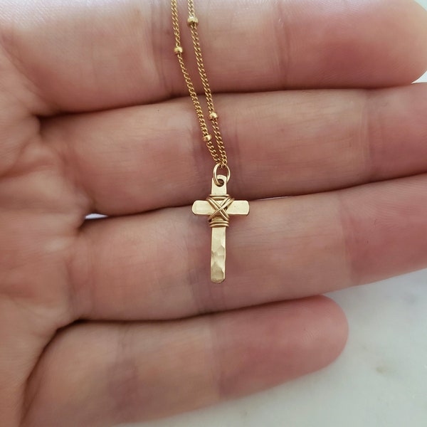 Tiny cross necklace, cross charm necklace, gold cross necklace, christian necklace