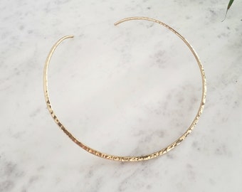 Hammered 14k Gold Fill Collar Necklace, Minimalist Neck Cuff