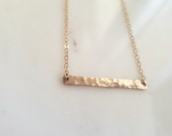 Hammered gold bar necklace, textured bar necklace, layering necklace, basic necklace, simple bar necklace, minimal bar necklace