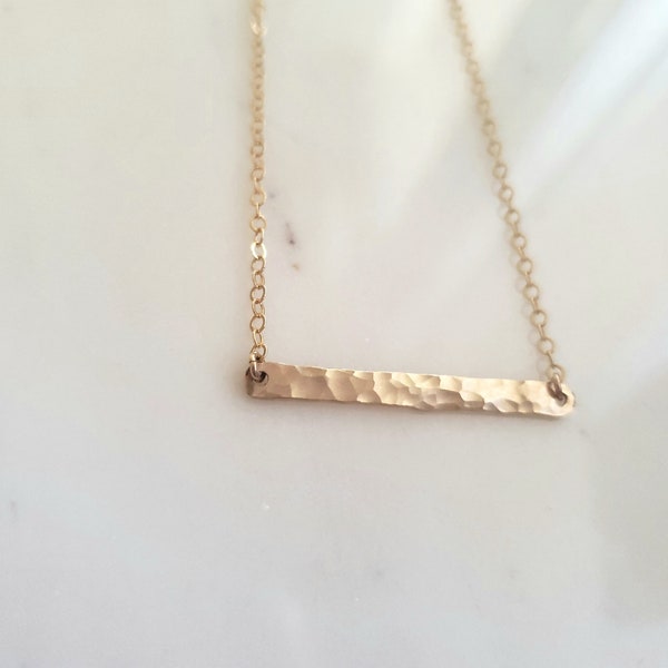 Hammered gold bar necklace, textured bar necklace, layering necklace, basic necklace, simple bar necklace, minimal bar necklace