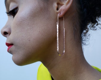 Large gold earrings, Geometric earrings, oval hammered statement earrings, mod earrings, modern hoops, fun oversize earrings, funky jewelry