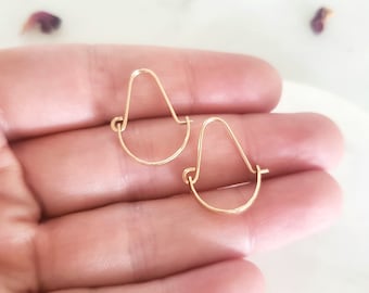 Small gold everyday earrings, teardrop half hoop earrings