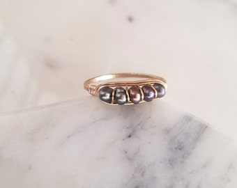 Tahitian pearl ring, black pearl ring, stacking ring, beachy jewelry, mermaid ring, peacock pearl ring, dainty pearl gold ring, gift