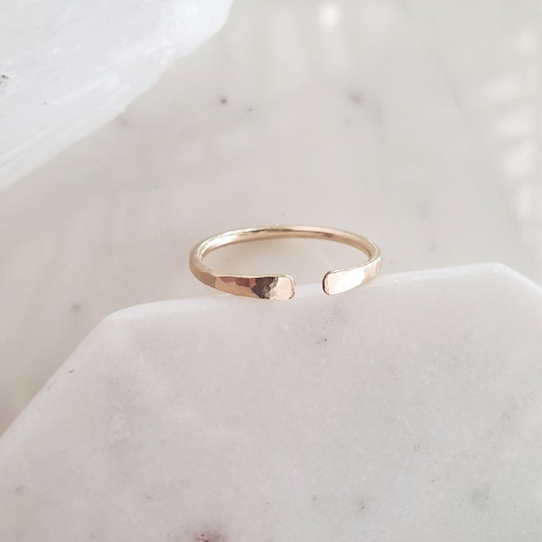 Open cuff ring, open ring, rose gold ring, simple hammered gold ring, rustic textured ring, gold filled ring, stacking ring, minimalist ring