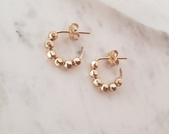 Huggie hoop earrings, tiny gold hoop earrings, dainty hoop earrings, small hoop earrings, gold beaded hoops, gift for daughter