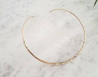 Hammered Gold Collar Necklace, Minimal Gold Neck Cuff, Thin Gold