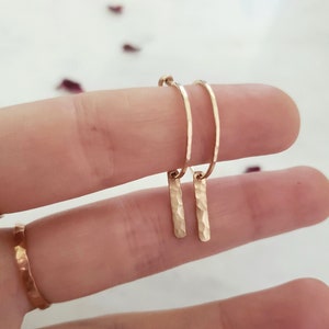 dainty hoop earring, small rose gold hoops, hoop earrings with charm, small gold hoop earrings, gold bar drop earrings, small hoop earring