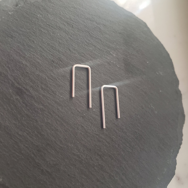 Simple sterling silver wire threaders, staple threaders, minimal wire earrings, modern silver threaders, second hole earring