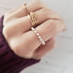 Genuine pearl ring, real pearl ring, pearl stacking ring, pearl ring band, wire wrapped ring, gold filled ring, rose gold ring, silver ring
