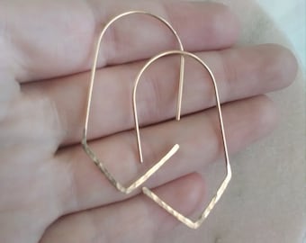 Chevron threader earrings, wire threaders, minimal gold threader earrings, simple wire earrings, hammered chevron earrings, minimal jewelry