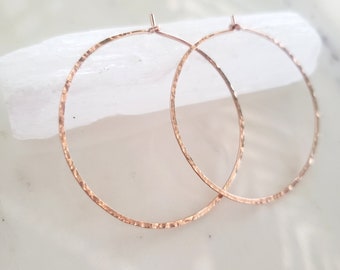 Hammered rose gold hoop earrings, rose gold wire hoops, minimal rose gold hoops, simple hoop earrings, every day hoops, every day earrings