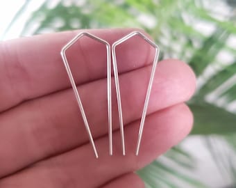 Geometric earrings, silver wire earrings, dainty sterling silver earrings, mothers day gift, 1 year anniversary gift for wife, threaders