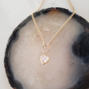 Dainty choker, delicate gold necklace, heart choker, cubic zirconia choker, crystal heart necklace, gold choker necklace, gift for girl