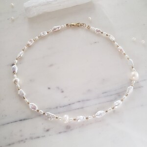 Biwa pearl necklace, real pearl choker, pearl and gold necklace, freeform pearl necklace, natural pearl necklace, dainty pearl choker