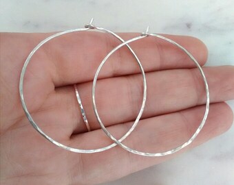 Sterling Silver hammered hoops, simple silver hoops, delicate silver hoop earrings, large silver hoops, silver hoops, hammered hoops
