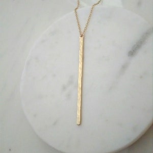 Gold vertical bar necklace, long hammered bar necklace, simple gold necklace, minimal gold necklace, gold bar layering necklace