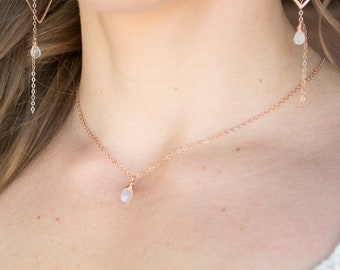 Rainbow moonstone necklace, dainty moonstone necklace, moonstone drop necklace, tiny moonstone necklace, minimal bridal necklace