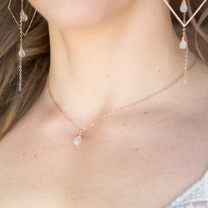 Rainbow moonstone necklace, dainty moonstone necklace, moonstone drop necklace, tiny moonstone necklace, minimal bridal necklace