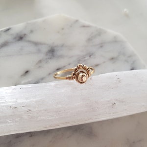 Sun ring, sunburst ring, dainty gold filled ring, gold hammered ring, rose gold stacking ring, wire wrapped ring, pinky ring, horizon ring image 2