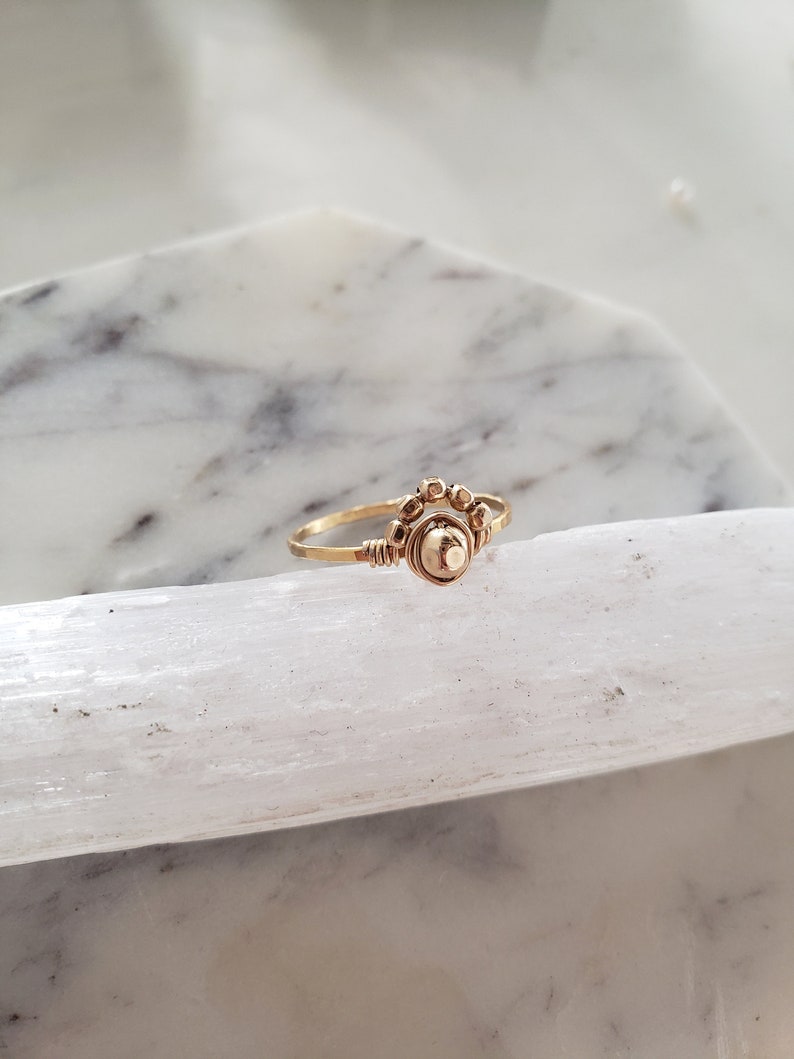 Sun ring, sunburst ring, dainty gold filled ring, gold hammered ring, rose gold stacking ring, wire wrapped ring, pinky ring, horizon ring image 2