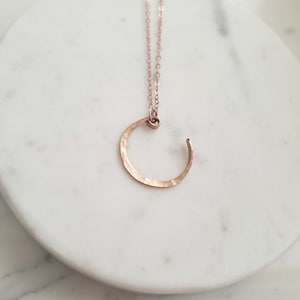 Hammered rose gold crescent moon necklace, dainty moon charm necklace, delicate sideways crescent moon, rose gold necklace, witchy necklace
