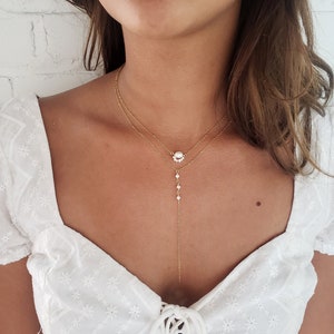 Pearl lariat necklace, bridal necklace, gold layered necklace set, vintage style pearl necklace, dainty necklace, pearl necklace set image 7