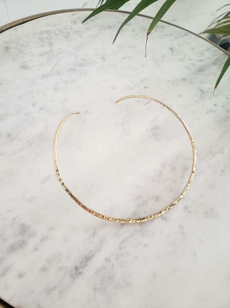 Hammered Gold Collar Necklace Minimal Gold Neck Cuff Thin Etsy