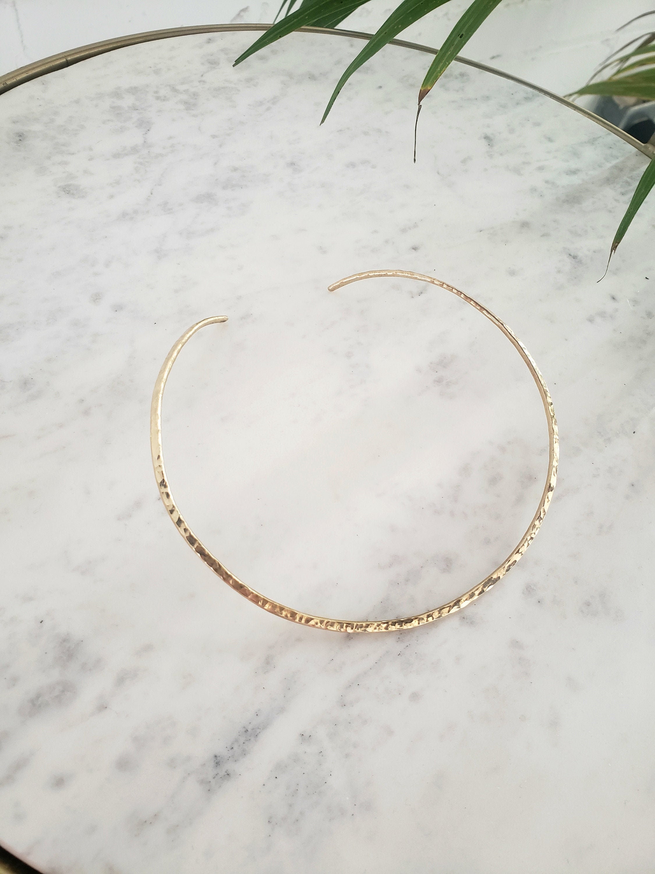 Hammered Gold Collar Necklace Minimal 