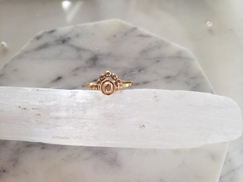 Sun ring, sunburst ring, dainty gold filled ring, gold hammered ring, rose gold stacking ring, wire wrapped ring, pinky ring, horizon ring image 4