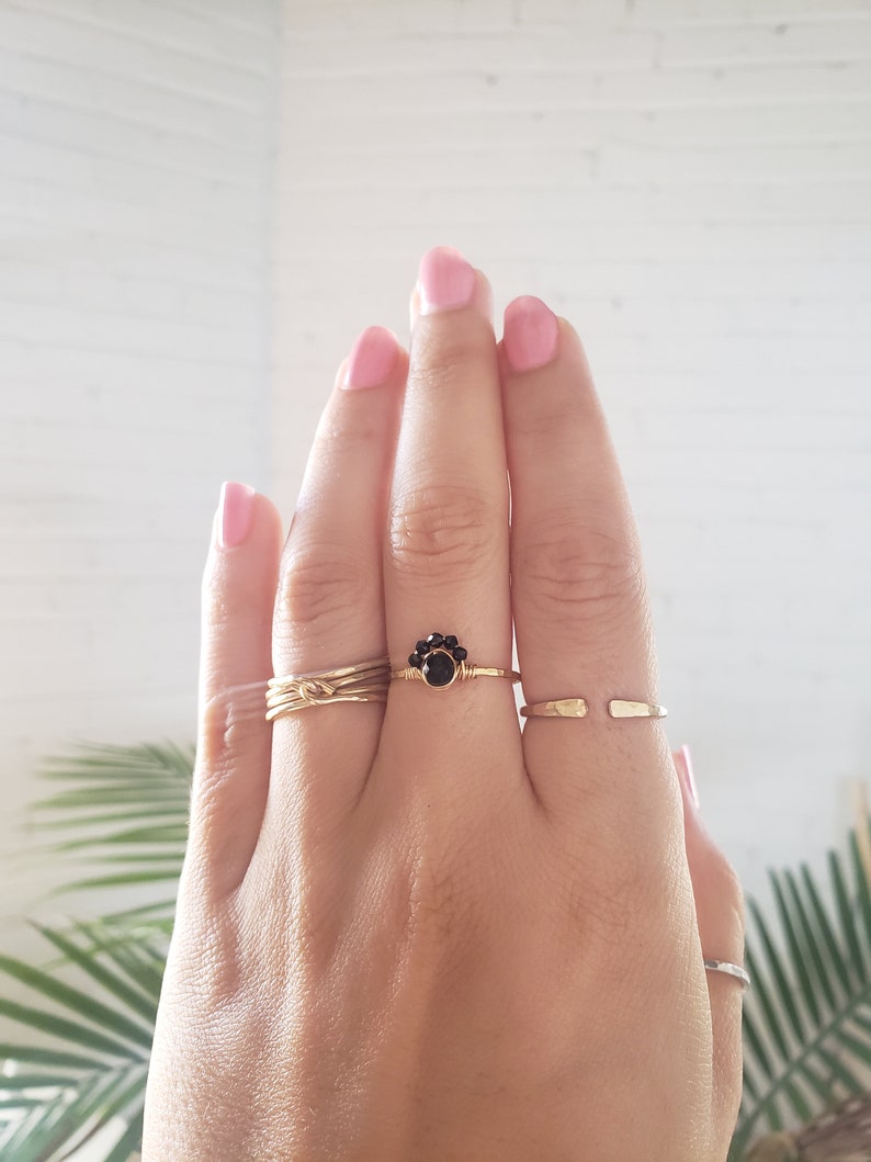dainty ring Black onyx ring black ring delicate ring wire wrapped ring sterling silver ring gemstone ring black spinel ring