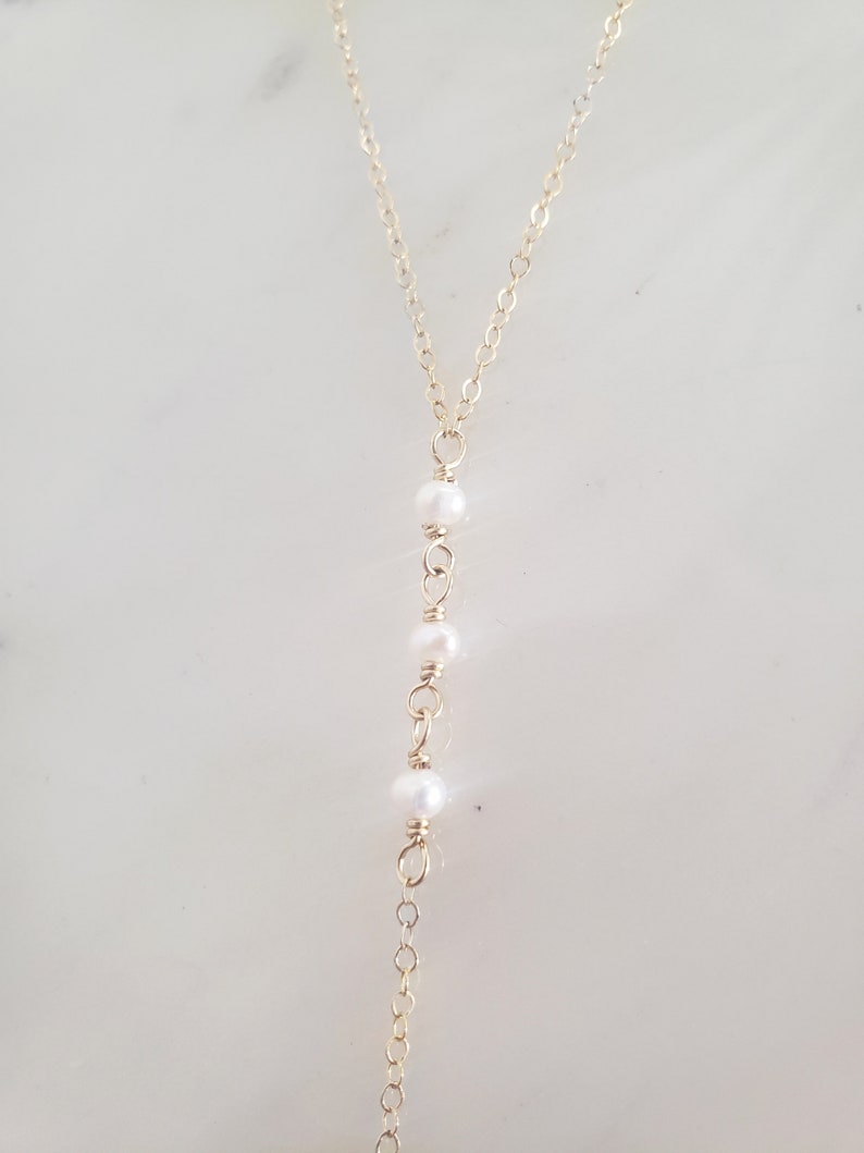 Pearl lariat necklace, bridal necklace, gold layered necklace set, vintage style pearl necklace, dainty necklace, pearl necklace set image 9