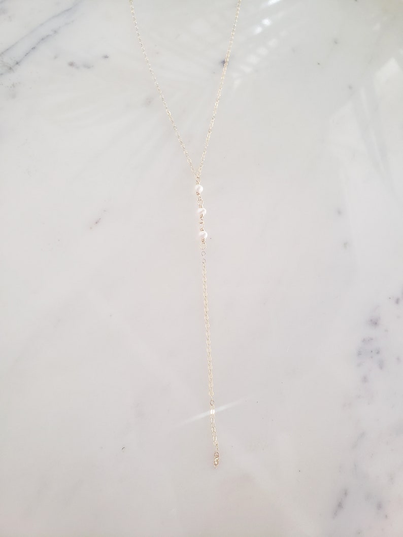 Pearl lariat necklace, bridal necklace, gold layered necklace set, vintage style pearl necklace, dainty necklace, pearl necklace set image 4