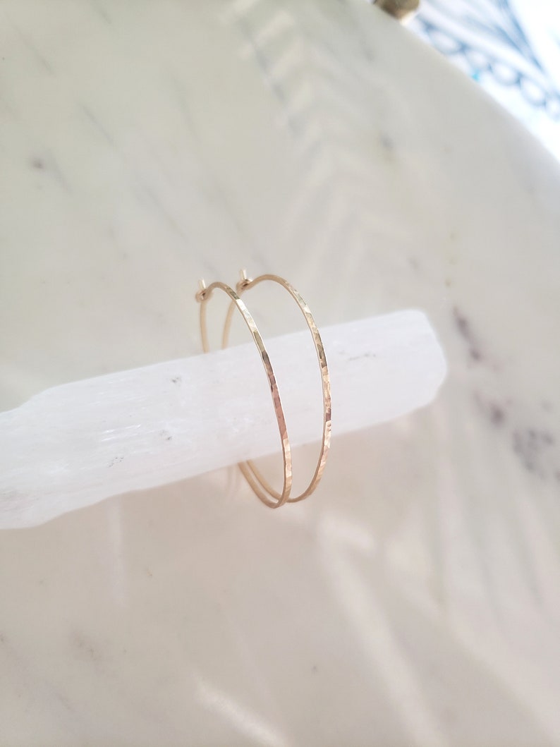 Thin Gold Hoops 14k Gold Filled Hoops Hammered Hoops Dainty Etsy