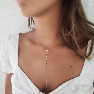Pearl lariat necklace, bridal necklace, gold layered necklace set, vintage style pearl necklace, dainty necklace, pearl necklace set image 2