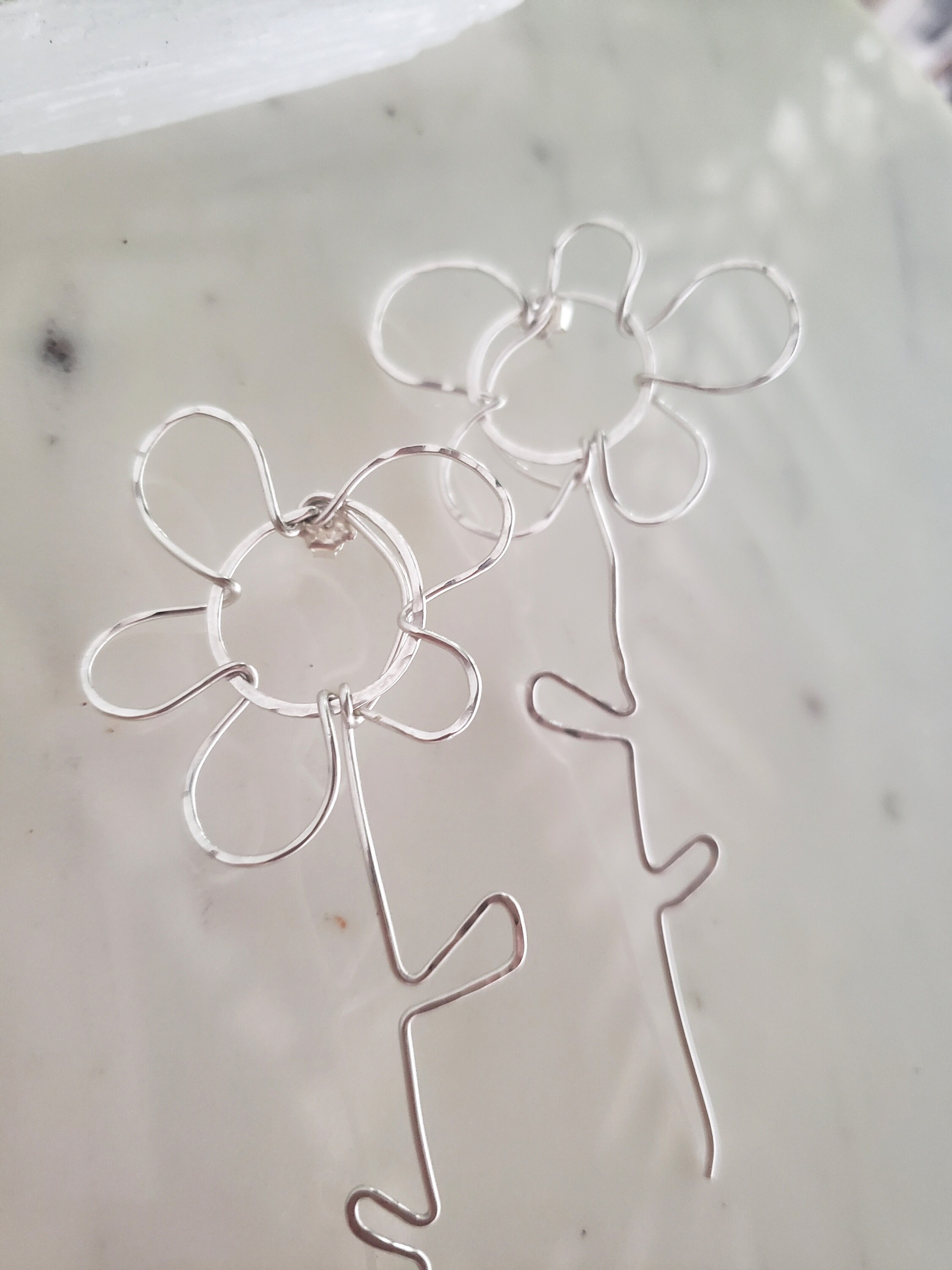 Large Sterling Silver Flower Earrings, Botanical Earrings