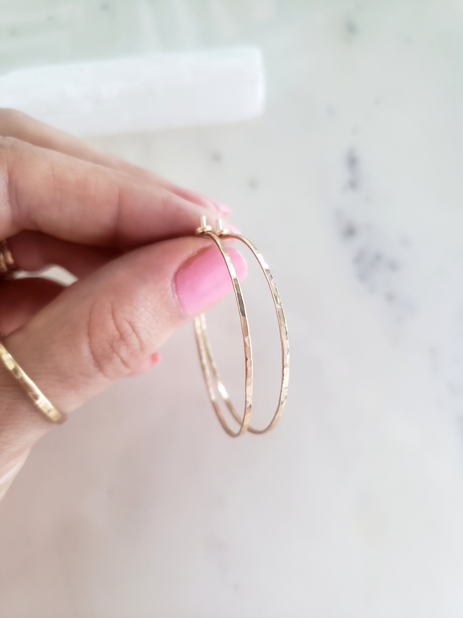 Thin Gold Hoops 14k Gold Filled Hoops Hammered Hoops Dainty Etsy