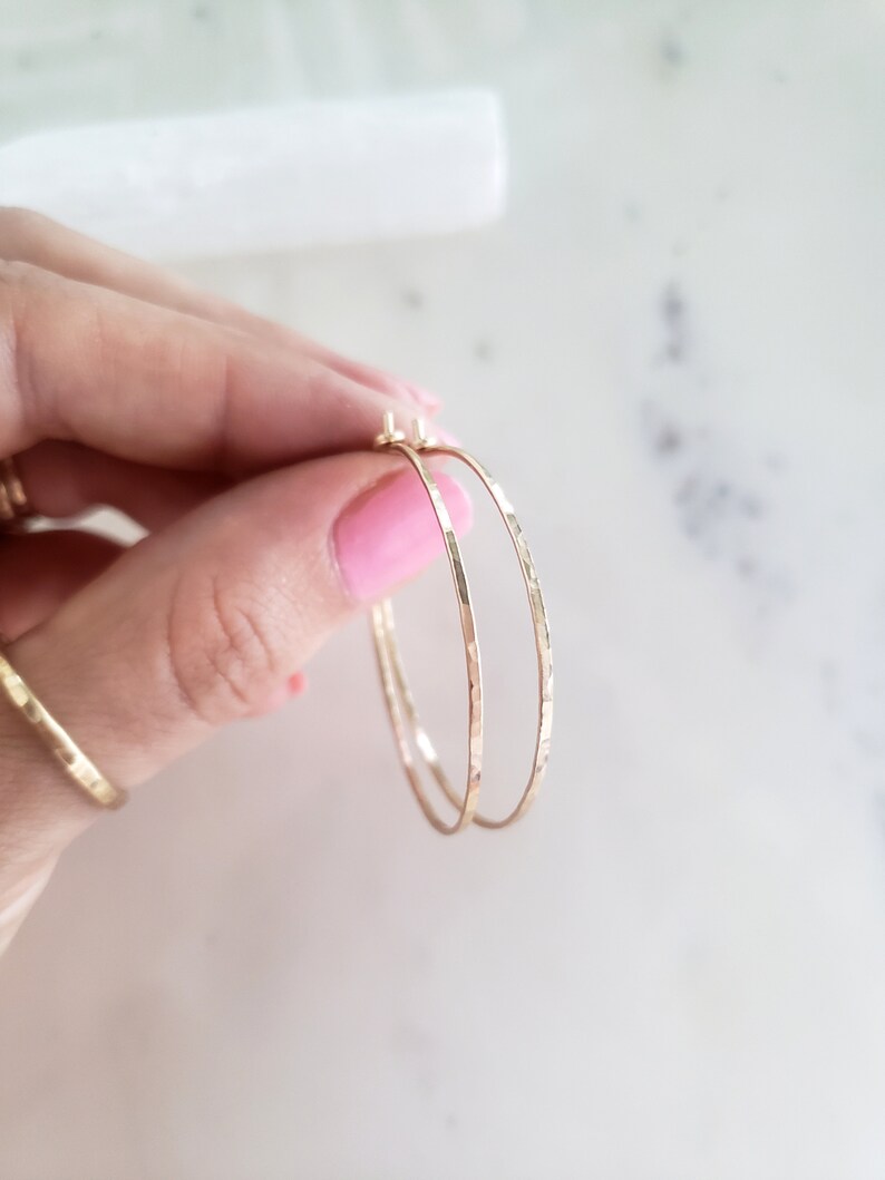 Thin gold hoops 14k gold filled hoops hammered hoops dainty Etsy
