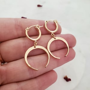 crescent moon earrings, huggie hoops, gold moon hoops, crescent moon earrings, crescent moon hoops, small gold hoops, celestial jewelry