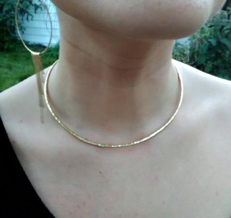Hammered Gold Collar Necklace Minimal Gold Neck Cuff Thin Etsy